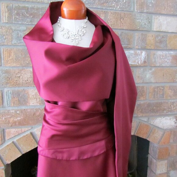 EVENING GOWN, 16, HALTER TOP + ELEGANT STOLE + LONG SKIRT -  BURGUNDY 3-PIECE - Picture 4 of 8